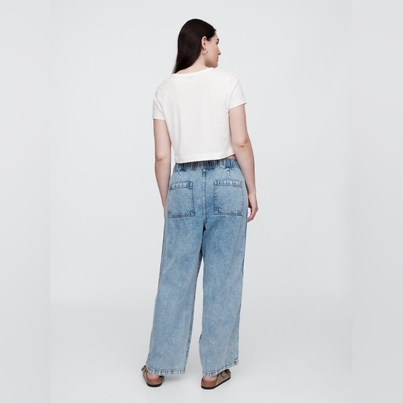 Gap High Rise Pull-On Stripe Wide-Leg Jeans Medium Wash Stripe - Picture 5 of 6